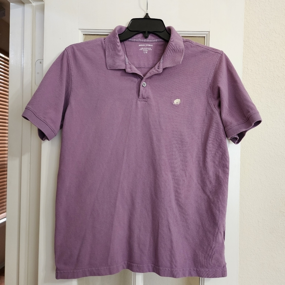 Banana Republic Elephant Logo Polo Shirt Men’s Large Purple Lilac Cotton Piqué